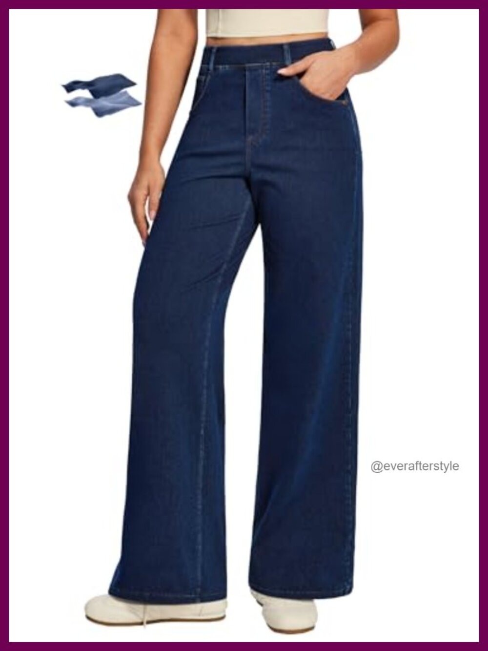 High Waisted Wide Leg Pull On Jeans with Tummy Control and Pockets